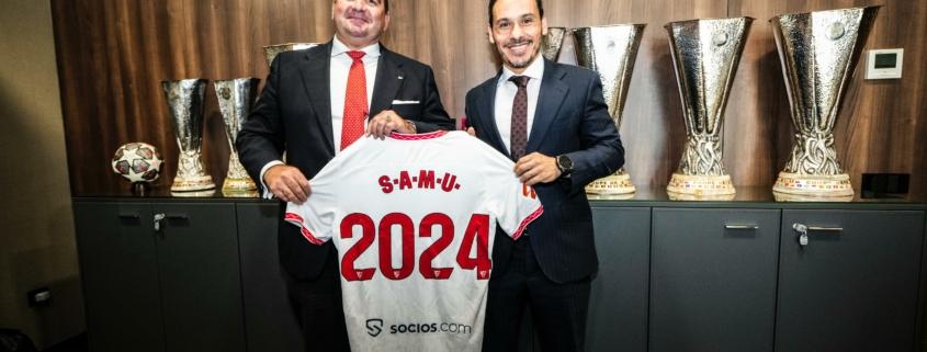 Firma del acuerdo entre SAMU y el Sevilla FC.